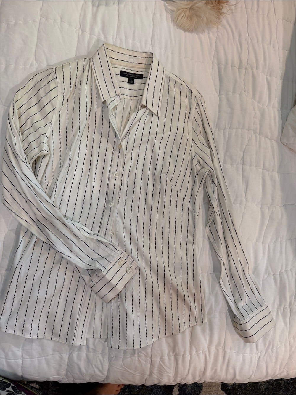 Banana Republic Cream Button-Up Shirt with Black Dotted Stripes